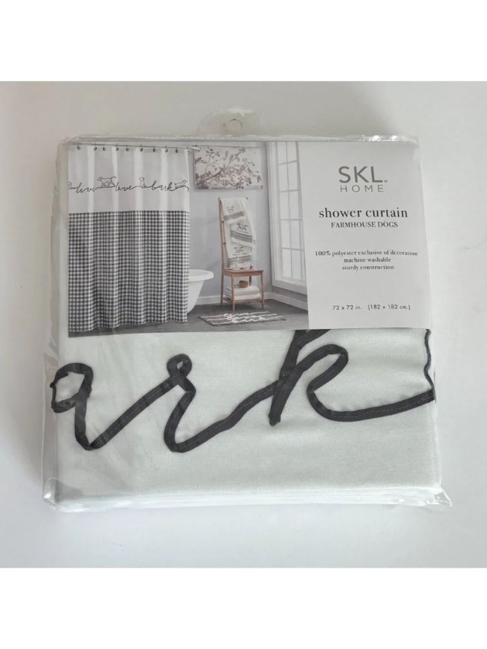 SKL Home Shower Curtain Farmhouse Dogs Black White Gingham 72x 72 Bathroom Decor